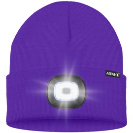 ATNKE LED Beanie with The Light, USB Type C Rechargeable 4 LED Running Headlamp Bright Caps Gifts for Men Dad and Women/#Purple