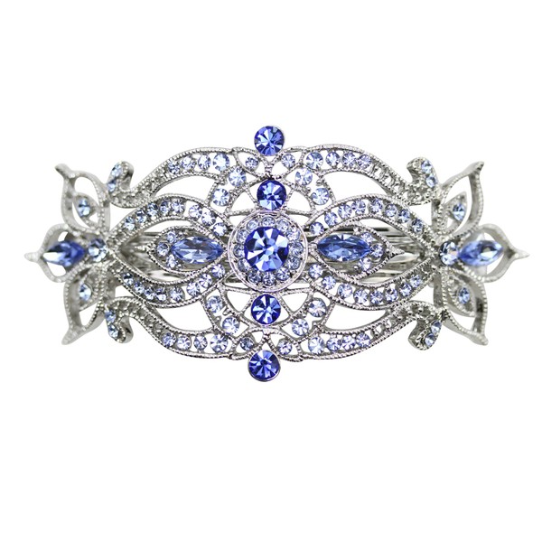Faship Gorgeous Blue Rhinestone Crystal Big Floral Hair Barrette