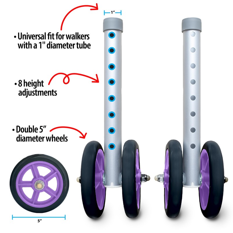 Top Glides Heavy Duty Bariatric 5" Walker Wheel Kit with