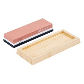 Restaurantware Sensei 8.3 x 3.5 x 2.2 Inch Kitchen Knife Whetstone 1 Sturdy Knife Sharpening Base - 3000/8000 Grit No-Slip Base Corundum Sharpening Stone For Kitchen Knives Angle Guide