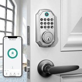 Keyless Entry Door Lock with Handle Set, App Control with Keypad Deadblot with Handle, LNDU 100 Codes Front Door Keyless Entry Lock, Anti-Peeping Password, Easy to Install