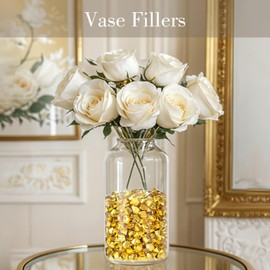 DomeStar 520PCS Fake Gold Ice Rocks, 0.5inch Acrylic Ice Fake Plastic Gold Nuggets Gems Marbles for Vases Fillers Table Scatters Birthday Wedding Party Decoration