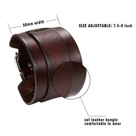 3Pcs Mens 40-50MM Wide Punk Rock Leather Bangle Cuff Bracelet,Adjustable Size 7.5-8Inch
