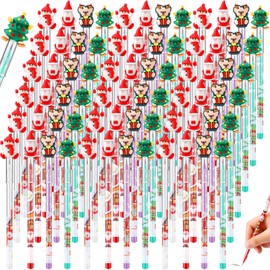 Christmas Pencils Bulk, Christmas Multi Point Stackable Push Pencil 4 Styles Pre Sharpened Pencils with Xmas Tree Santa Snowman Reindeer Topper Christmas Party Favor Classroom Rewards (192 Pcs)