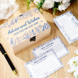 Resurhang 60 Pcs Bridal Shower Games Wood Coupon Cards Box Advice and Wishes Cards for Bridal Shower Decorations Graduation Card Box Graduation Wish Cards Graduation Party Favors(Blue,Wedding)