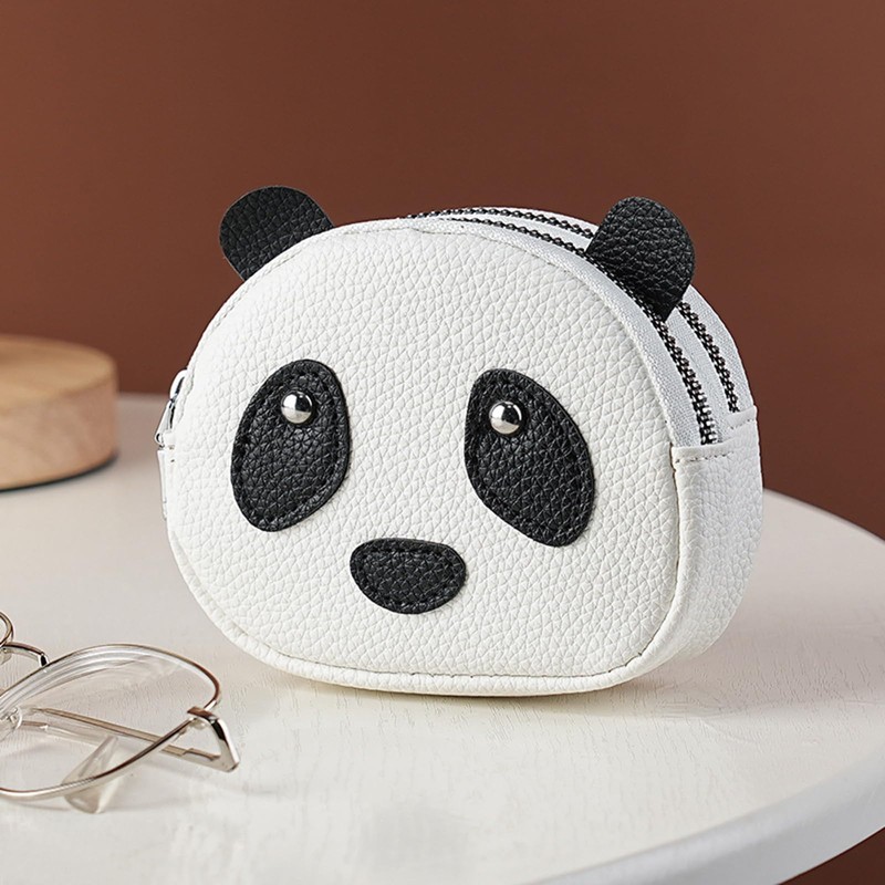 LOHGOU Panda Shape Double Zipper Coin Purse Coin Case PU