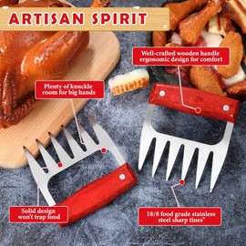 Leriton 2 Pcs Meat Shredder Claws Wood Stainless Steel Meat Shredder for Barbecue BBQ Grilling Gifts Durable Sturdy Chopper Tool Claws Barbecue Accessories for Men Dads(Redwood Color)