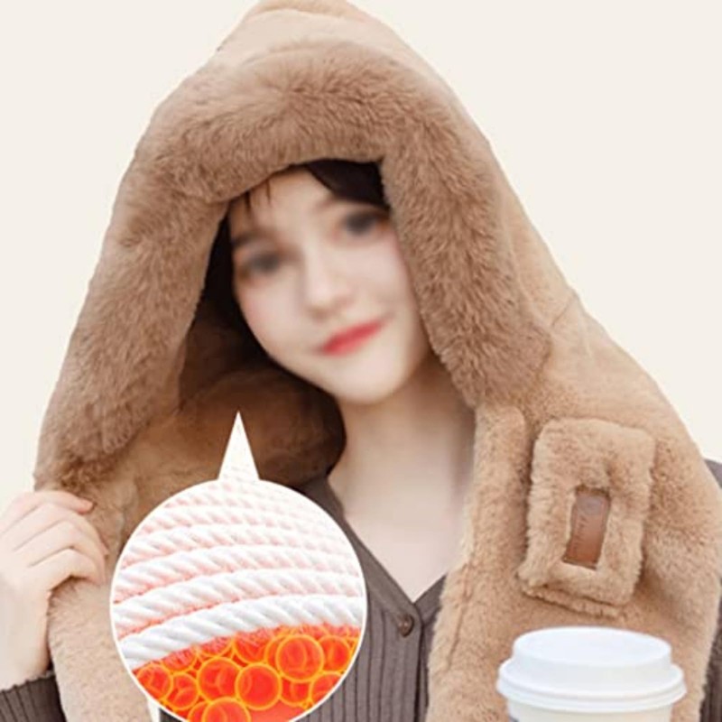 Women Hooded Winter Warm Scarf,Ladies Fluffy Soft Cold Cozy Cute