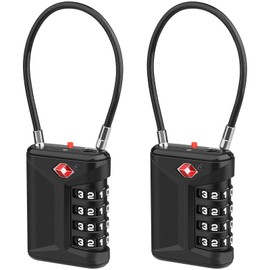 TSA Luggage Locks, [Opening Alarm Indicator] High Security 4-Digit Combination Lock with 14 cm Flexible Steel Rose, Backpack Travel Lock for Bag, Luggage Case, Cabinet - 2 Pack Black