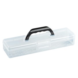 Flythww Plastic Storage Container with Lid, Clear Craft Tool Art Supply Sewing Organizer Box with Handle, Small Storage Bin for Paint Brush, Pencils, Crayon, Toys, Ribbons (S 13.19 x 3.62 x 2.3 in)