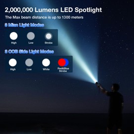 Solar Rechargeable Spotlight, 2,000,000 Lumens Led Spot Lights Outdoor Handheld Super Bright Long Range Flashlight with 6 Modes, 3 Colored Filters, Tripod, USB C, IPX6 Waterproof for Fishing Boating