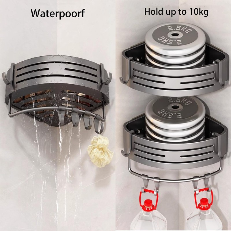 MZSX Double Shower Shelf, No Drilling Shower Shelf, Corner Shelf,