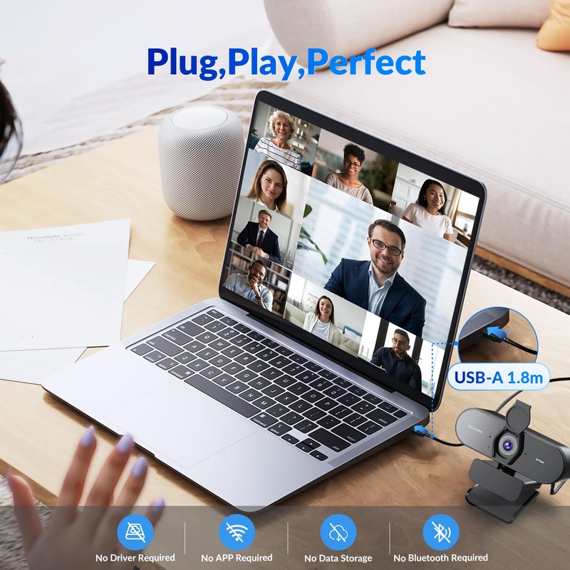 NEWORK 4k Webcam, UHD Webcam 1080P@60FPS, PDAF+CDAF Autofocus, Privacy Cover