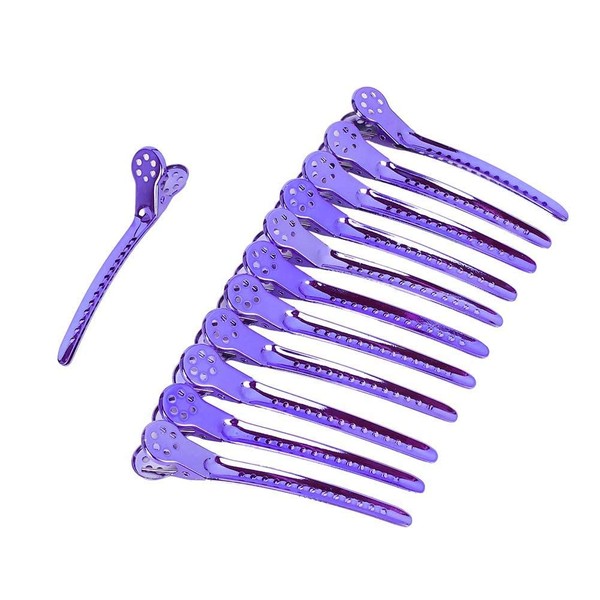 12 Pieces Steel Duck Bill Clip Hairdressing Salon Hair Pin (Purple)