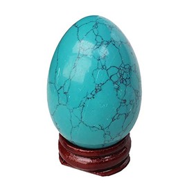 Green Howlite Turquoise Egg-Shape Meditation Chakra and Home Decor Balancing Gemstone and Crystals Figurines Kit,1.96"x 1.37"Reiki Healers and Yoga Practioner,with Wooden Stand