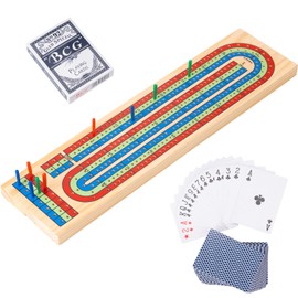 Wooden Cribbage Board Game Set - Complete Cribbage Kit for 2-4 Players - Includes 9 Pegs, Deck of Playing Cards & Continuous 3 Track Board - Perfect for Family Game Night & Travel (Ages 8+)