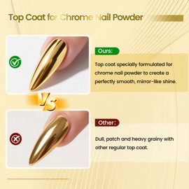 JODSONE Top Coat for Chrome Nail Powder - 16.5ml No Wipe Gel Top Coat for Rubbing Mirror/Chrome Nail Powders, Smooth Finish, High Gloss, U V/LED Curing Needed