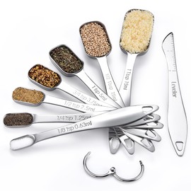 U-Taste 18/8 Stainless Steel Measuring Spoons, Square Metal Measuring Spoon Teaspoon Tablespoon with Leveler for Dry or Liquid Ingredients, Cooking Baking, Fits in Spice Jars (Set of 8, Silver)