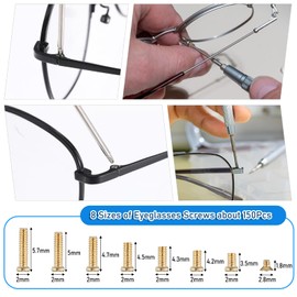 Eye Glass Repairing Kit Upgraded Eyeglass Repair Kit with Screws Eye Glasses Repairing Screwdriver Set with Eyeglass Screws, Nose Pads, Small Screwdriver, Tweezers for Sunglasses,Eyeglass,Watch Repai