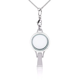 BG247 Stainless Steel 30mm Glass Floating Memory Living Locket Lanyard Necklace ID Badge Holder (Silver Circle, White No Stone)