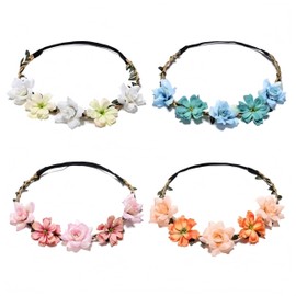 4 PCS Boho Flower Wreath Headbands Crown Tiara Garland for Wedding, Brides, Bridesmaids, Tea Party & Bavarian Festival, Ceremony, Party, Festival,Boho Floral Hair Accessories