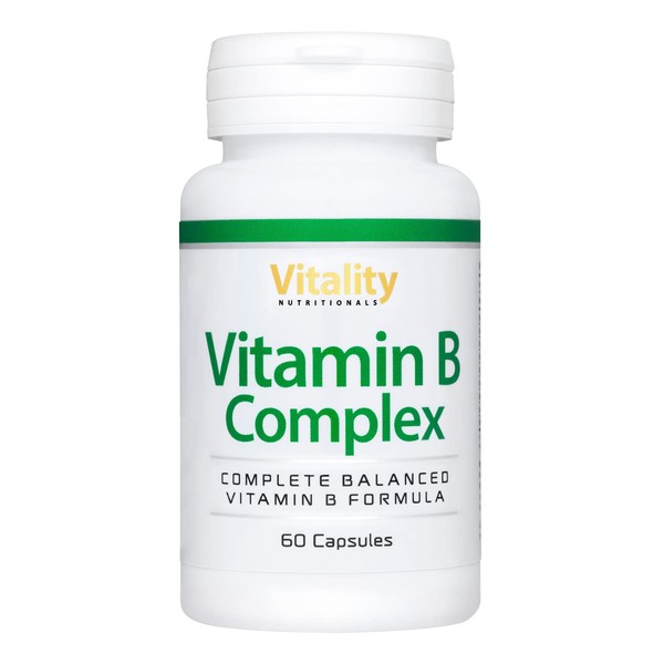 Vitamina B Complex, Complesso di Vitamina B: (B1, B2, B3, B5, B6, B7, B9, B12) e Acido Folico, Forma Altamente Biodisponibile QUATREFOLIC. 60 Compresse Vegan. Vitality Nutritionals by VitaminExpress