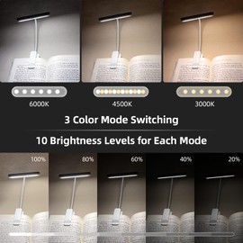 iFalarila iFalarila 1 Pack Leselampe Buch Klemme, Breite Lichtabdeckung, USB C Wiederaufladbare Buchlampe mit 3 Farben & 10 Helligkeit dimmbar, flexibler Schwanenhals, klemmleuchte, Leselicht fr Kinder