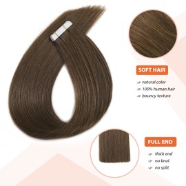 XDhair Tape In Hair Extensions 50g 14Inch Medium Brown Silky Straight Tape in Real Human Hair Extensions for Fashion Women 20pcs (#4,14Inch)