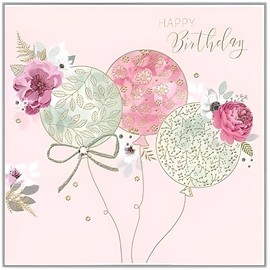 General Female Open Birthday Card for Women - Pretty Floral Balloons & Peonies - Eco-Friendly & Recyclable - by Noel Tatt