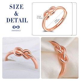 INFINIONLY - Women's Girls 925 Sterling Silver Open Ring, Infinity Symbol Ring, Rose Gold, Engagement Wedding Ring, Adjustable Ring Size, Christmas Birthday Gift, Silver