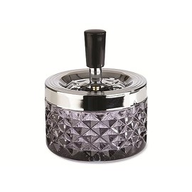 APS Push 568 Rotating Ashtray Diameter 9.5 cm Height 11 cm with Bayonet Clasp Glass Chrome-Plated Metal Dark Grey Glossy