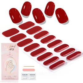 WOKOTO Semi Cured Gel Nail Strips (Cardinal Red)-16 Pcs Gel Nail Stickers | Gel Nail Wraps | UV Light Required, Salon Quality & Easy To Use, Real Nail Polish Strips Stick On Nails Kit With Nail File