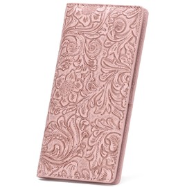 GOIACII Women's Large RFID Protection Slim Wallet for Women Long Format with 11 Card Slots and Photo Window, B02 Pink