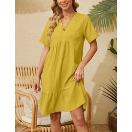 Women's Summer Dresses Casual Midi Swing Short Sleeve V Neck Tiered A Line Flowy Beach Dress Sundress 2024 Yellow