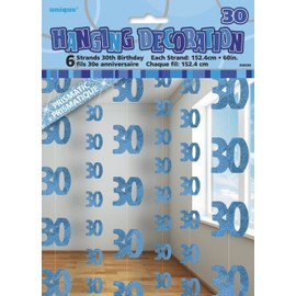 Unique Party 55334 - 5ft Hanging Glitz Blue 30th Birthday Decorations, Pack of 6