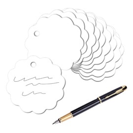 100 Pcs Round Circle Gift Labels Small Scalloped Tags Blank Hanging Tags Labeling Paper Tags Name Hang Tags Birthday Present Tags with 20m String White