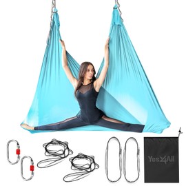 Yes4All Soft Tricot Fabric 5.5 Yards Aerial Yoga Hammock/Aerial Silks for Home Yoga, Increasing Strength, Flexibility and Balance, Suits All Levels (Complete kit included), C. Sea Glass Blue