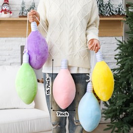 5 Pcs Christmas Light Bulb Pillows Christmas Throw Ornament Pillows 14" Soft Plush Stuffed Xmas Cushions Decorative Cute Fun Holiday Party Decor for Home Sofa Bedroom Living Room (Pastel)