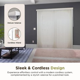 BlindDen - Vinyl Vertical Window Blinds for Home - Vertical Blinds for Sliding Glass Doors - Frisco White 44" Wide x 48" Long Cordless