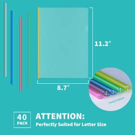 Binditek 40 Pack Clear Report Covers with Sliding Bars, 60 Sheet Capacity, 7mm Sliding Bar File Folder, 5 Assorted Colors, for Students and Coworkers