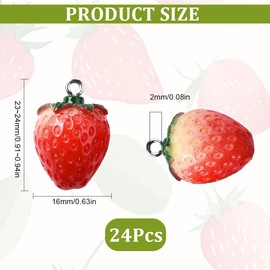 SUNNYCLUE 24 Pieces Per Box 3D Strawberry Charm Fruit Charm Resin Charm Japanese Style Cute Charm Fruit Part Strawberry Earrings Macaron Color Necklace Bracelet Keychain Strawberry Metal Parts Resin