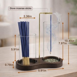 2-in-1 Incense Holder with Glass Ash Catcher & Stick Storage, Wooden Incense Burner for Relaxation, Stress Relief, Mess-Free Home Use, Self-Care, Meditation, Yoga, Bedroom & Living Room (Sapele)