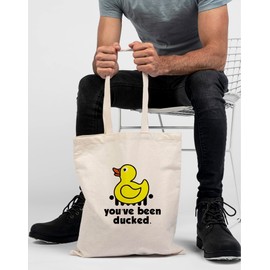 LANBAIHE You've Been Ducked Bag, Duck Duck Tote Bag, Purse For Duck Lovers, Carrying Sack, Rubber Duck Bag, Carryall, Natural Canvas Tote Bag - Reusable Casual Handbag