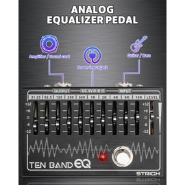 STRICH EQ Pedal for Electric Guitar,10-Band Equalizer Effects Pedal, Equalizer for Guitar and Bass, 10 Frequency Bands (31.25Hz–16kHz) with ±12dB Gain/Attenuation for Each Band, TEN BAND EQ