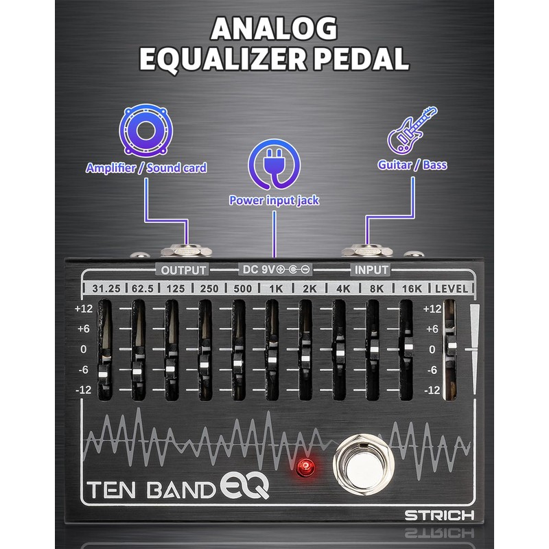 STRICH EQ Pedal for Electric Guitar,10-Band Equalizer Effects Pedal, Equalizer