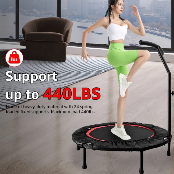 40" Mini Folding Trampoline Cardio Trainer Workout with Handle, 440lbs,