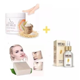 set arroz Kit Arroz Exfoliante  + Suero Arroz + Jabon De Arroz