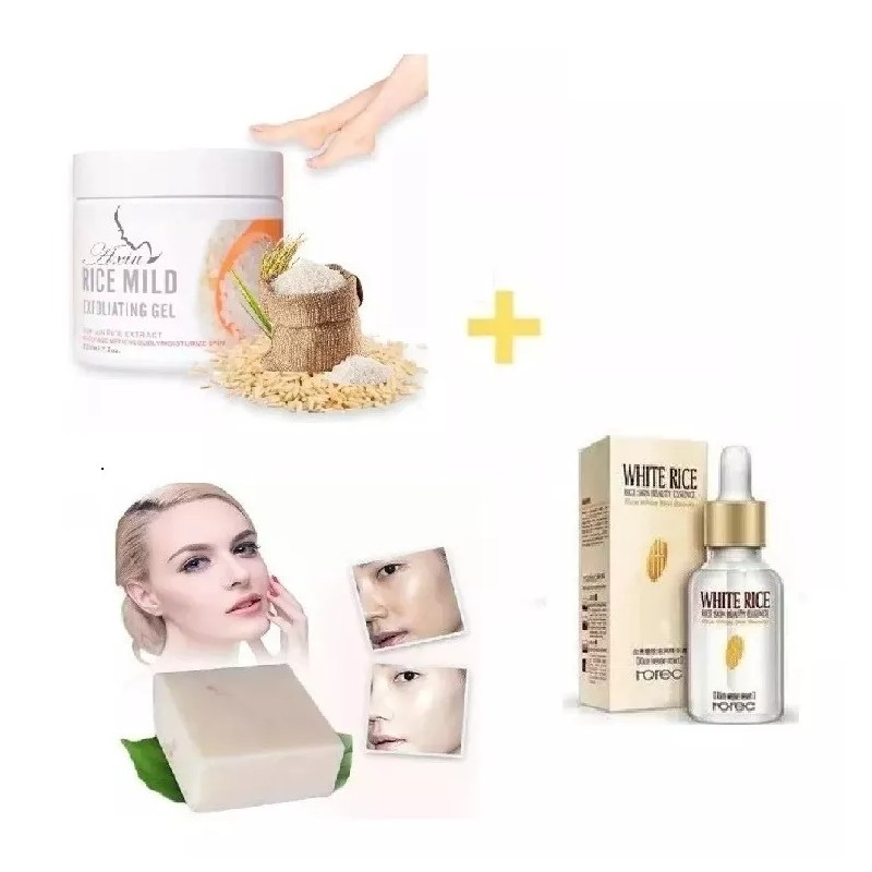 set arroz Kit Arroz Exfoliante + Suero Arroz + Jabon