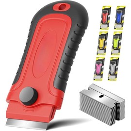 1 Pack Razor  Scraper with 15 Extra , Scraper Tool for Cleaning Window, , Cooktop, Oven, Glass Stove Top Scraper, Razor Scraper with Buit-In  Storage - Colour: Red, Size: 1 Pack