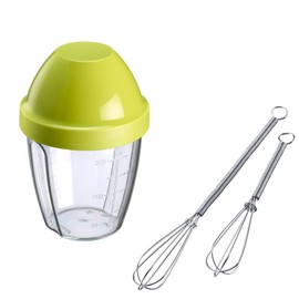 Westmark Set of 3: 2 mini whisks + 1 shaking cup (0.25 litres), stainless steel/high-quality plastic, silver/clear/green, 124722E6